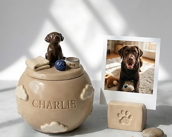 Custom Pet Urn with 3D Figurine | Personalized Ceramic Dog Memorial Keepsake