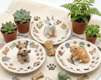 Op maat gemaakt 3D-huisdierbord | Keramische schaal met hond en kat konijn, herdenkingsaandenken (10 cm)
