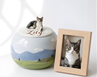 Custom 3D Pet Urn | Hand-Painted Ceramic Memorial Jar with Figurine