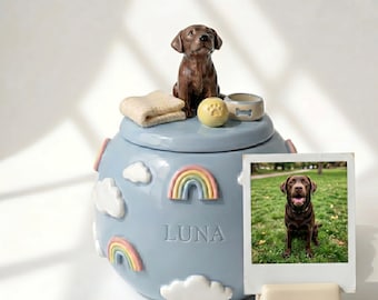 Custom Pet Memorial Urn with 3D Figurine | Personalized Dog Cat Ashes Keepsake (Handmade)