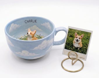 Custom Pet Diorama Mug | Hand-Painted Ceramic Coffee Cup with Hidden Portrait
