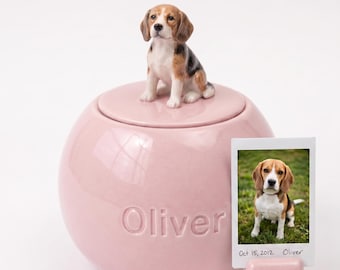 Custom Ceramic Pet Urn with 3D Figurine | Personalized Memorial Keepsake