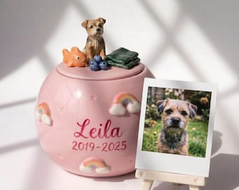 Custom Ceramic Pet Urn with 3D Figurine | Hand-Painted Pet Memorial Keepsake