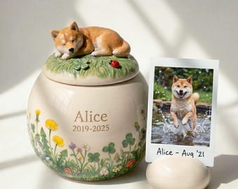 Custom 3D Pet Urn with Figurine | Hand-Painted Floral Memorial Keepsake Jar