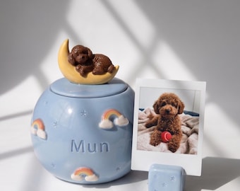 Custom 3D Pet Memorial Urn | Personalized Ceramic Keepsake Jar, Moon, Rainbows, Stars