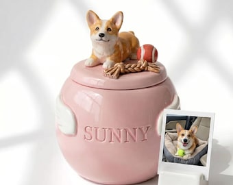 Personalized Ceramic Pet Urn with Custom 3D Figurine | Angel Wings Memorial Ashes Keepsake