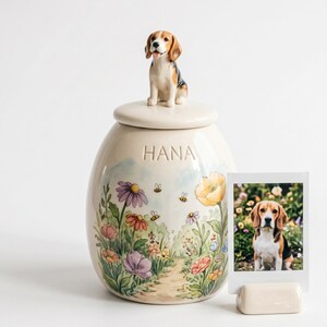 Custom 3D Pet Figurine Urn: Personalized Ceramic Keepsake Jar, Wildflower Meadow Design