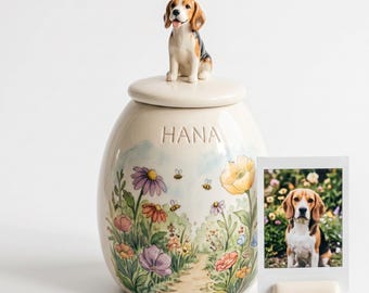 Custom 3D Pet Figurine Urn: Personalized Ceramic Keepsake Jar, Wildflower Meadow Design
