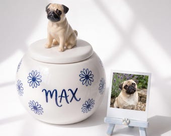 Custom Pet Urn with 3D Figurine, Ceramic Keepsake Jar with Daisy Design