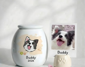 Custom Pet Urn with Hand-Drawn Portrait | Personalized Ceramic Memorial Jar