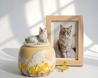 Custom Pet Urn with 3D Miniature Portrait | Hand-Painted Ceramic Ashes Keepsake Jar