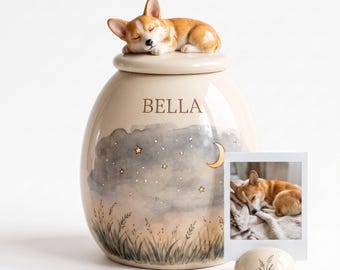 Custom Pet Urn, Ceramic Dog Keepsake Jar, Night Sky Design