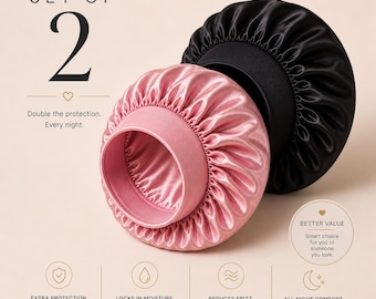 2 Pack Satin Bonnets for Sleeping, Double Layer Hair Protection, Curly Natural Braids Locs