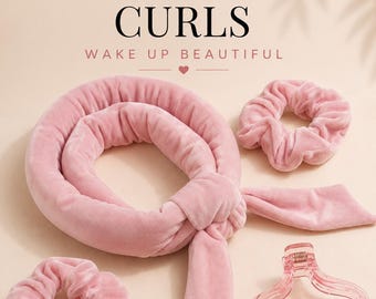 Set de cintas rizadoras sin calor con coleteros y pinza: rizador sin calor para rizos suaves y sin frizz durante la noche.