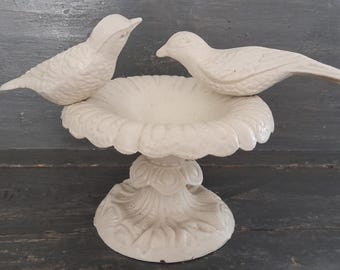 Bagno/Vaschetta per uccelli in ghisa, verniciata colore bianco crema - Francia - Deco'