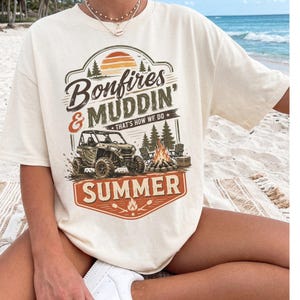 Bonfires and Muddin PNG, Vintage Off Road Summer Design, UTV Camping Sublimation Graphic for Shirts and Stickers