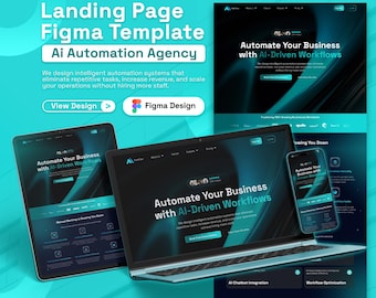 Template Figma per agenzie di automazione AI / Design professionale di landing page con tema scuro per interfaccia utente e esperienza utente
