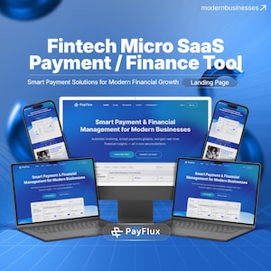 Szablon Figma do zarządzania płatnościami FinTech i SaaS | Projekt strony docelowej z czystym, lekkim motywem UI/UX