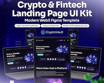Template Figma per ICO di criptovalute e blockchain Web3 / Design professionale di landing page con interfaccia utente e esperienza utente a tema scuro.