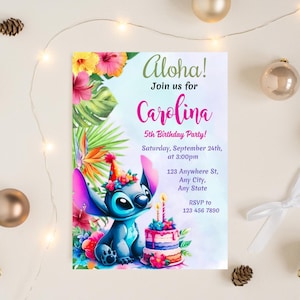 Editable Stitch Birthday Invitation, Stitch Birthday Invitation, Kids Party Invite, Hawaii Birthday Party for Kids, Canva Template