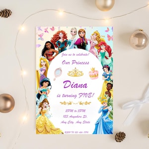 Princess Editable Birthday Invitation, Princess Birthday Invite, Princess Theme Party Invitation, Girls Party Invite, Canva Template