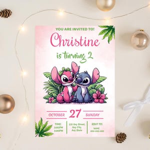Editable Stitch and Angel Birthday Invitation, Stitch Birthday Invite, Kids Party Invite, Birthday Invite for Kids, Canva Template