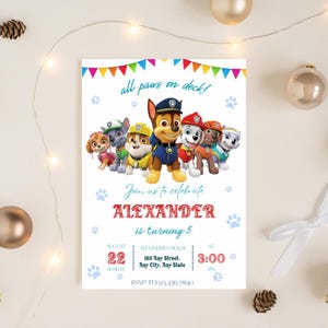 Editable Puppy Patrol Invitation, Kids Birthday Invitation Template, Puppy Team Birthday Invite, Paw-ty Kids Invite, Canva Template