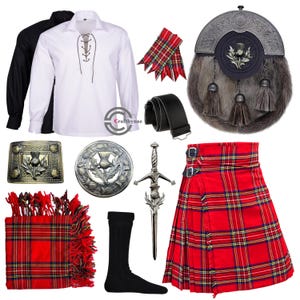 Skotsk antik tistel Sporran 10-delad kiltkilt Herr Highland Bröllopskilt Finns i 100+ tartaner