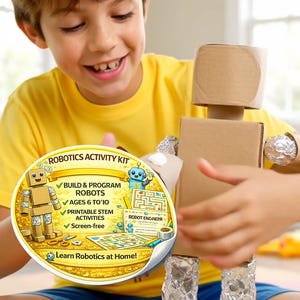 Robotbyggaraktivitetskit för barn | Utskrivbart STEM-kit | Tvåspråkig spanska engelska | Åldrar 6-10 | Kodning för barn | Pedagogisk aktivitet