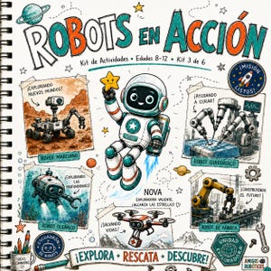 Utskrivbart Robotar i Aktion-kit för barn 8–12 år | STEM Robotics Space Spanska | Robo Friends Nova Team | Digital nedladdning