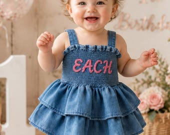 Handmade Personalized Baby Girl Denim Romper Dress | Toddler Outfit | Party Gift & Photo Outfit | Summer Baby Clothes