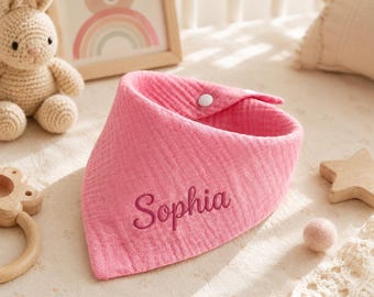 Personalized Baby Bandana Bib | Custom Embroidered Baby Bib | Muslin Drool Bib | Newborn Gift | Baby Shower Gift