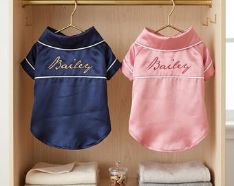 Personalized Name Silk Pet Pajamas: Dog Cat Pj's with Embroidered Name, Custom Colors,Luxury Satin Puppy Nightwear Outfit