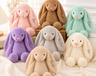 Personalized Embroidered Baby Name Bunny Plush, Custom Stuffed Rabbit, Newborn Baby Shower Gift