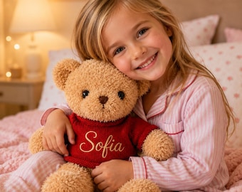 Personalized Embroidered Sweater Teddy Bear, Custom Name Plush Bear, Baby Gift, Birthday Gift, Nursery Decor, Keepsake Stuffed Animal
