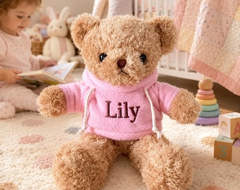 Custom Name Teddy Bear Plush, Embroidered Stuffed Bear Gift for Girls Boys, Birthday Christmas Baby Shower Gift