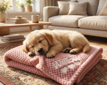 Custom Embroidered Dog Name Blanket, Pineapple Weave Soft Cozy Throw for Puppy Kitten, Pet Bed Blanket, Custom Pet Gift