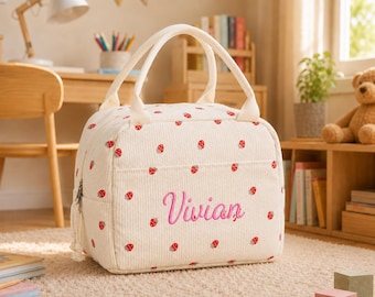 Custom Kids Lunch Bag, Personalized Kids Lunchbox with Name, Insulated Toddler Lunch Bag, Back to School Gift, Corduroy Lunch Tote