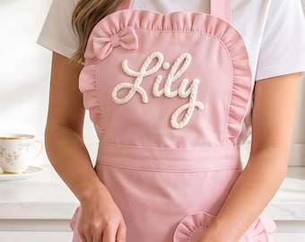 Handmade Personalized Name Apron,Custom Name Pink Apron ,Ruffle Kitchen Apron | Personalized Name, Cute Gift for Her, Mother's Day