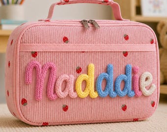 Handmade Custom Kids Lunch Bag | Personalized Corduroy Lunchbox Bag | Embroidered Toddler Picnic Bag | Back to School Gift