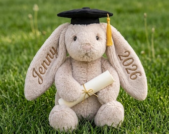 Regalo per lei/lui, coniglietto ricamato personalizzato, ricordo di laurea, regalo di laurea, coniglietto di laurea con nome personalizzato