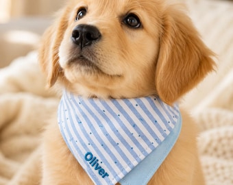 Personalized Pet Bandana, Custom Name Embroidered Cat Dog Scarf, Striped Puppy Kitten Bib, Gift for Pets