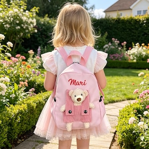 Personalized Tiny Kids Backpack, Cute Bear Toddler Bag, British Style Little Girl Small Schoolbag,Cute Bear Design Little White Girl Bag