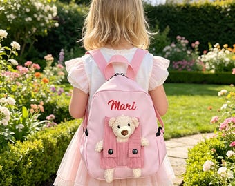 Personalized Tiny Kids Backpack, Cute Bear Toddler Bag, British Style Little Girl Small Schoolbag,Cute Bear Design Little White Girl Bag