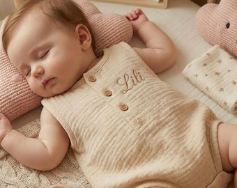 Personalized name baby summer clothes, cotton yarn baby onesies, custom embroidered names, newborn homecoming outfits, newborn gifts.