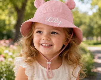 Personalized Baby & Kids Sun Hat with Bear Ears, Custom Name Toddler Bucket Hat, Gift for Boys and Girls