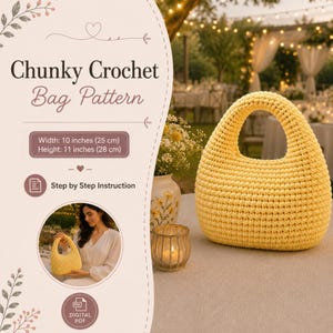 Chunky Crochet Bag Pattern PDF, T shirt Yarn Shoulder Bag Pattern, Mini Tote Bag Crochet Tutorial, Modern Handmade Purse, Instant Download