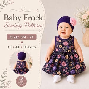 Baby Dress PDF Sewing Pattern, Sleeveless Toddler Dress Tutorial, Infant Summer Gathered Frock Pattern, A0 A4 & US Letter, Instant Download