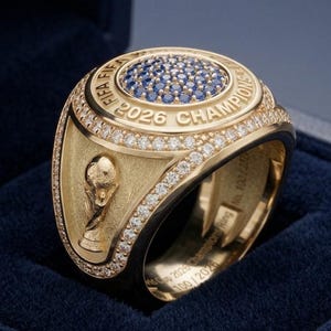 FIFA World Cup 2026 Champions Ring, 18K Heavy Gold Plated Replica Sports Trophy Band