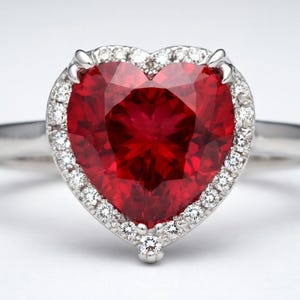 Anello con rubino a forma di cuore e pavé di diamanti - Regina di cuori in argento 925 lucido